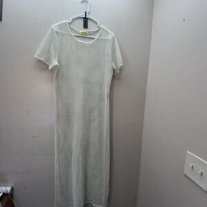 Highlight Tan Sheer Mesh Fishnet Maxi Full Length Coverup Kimono One Size Boho